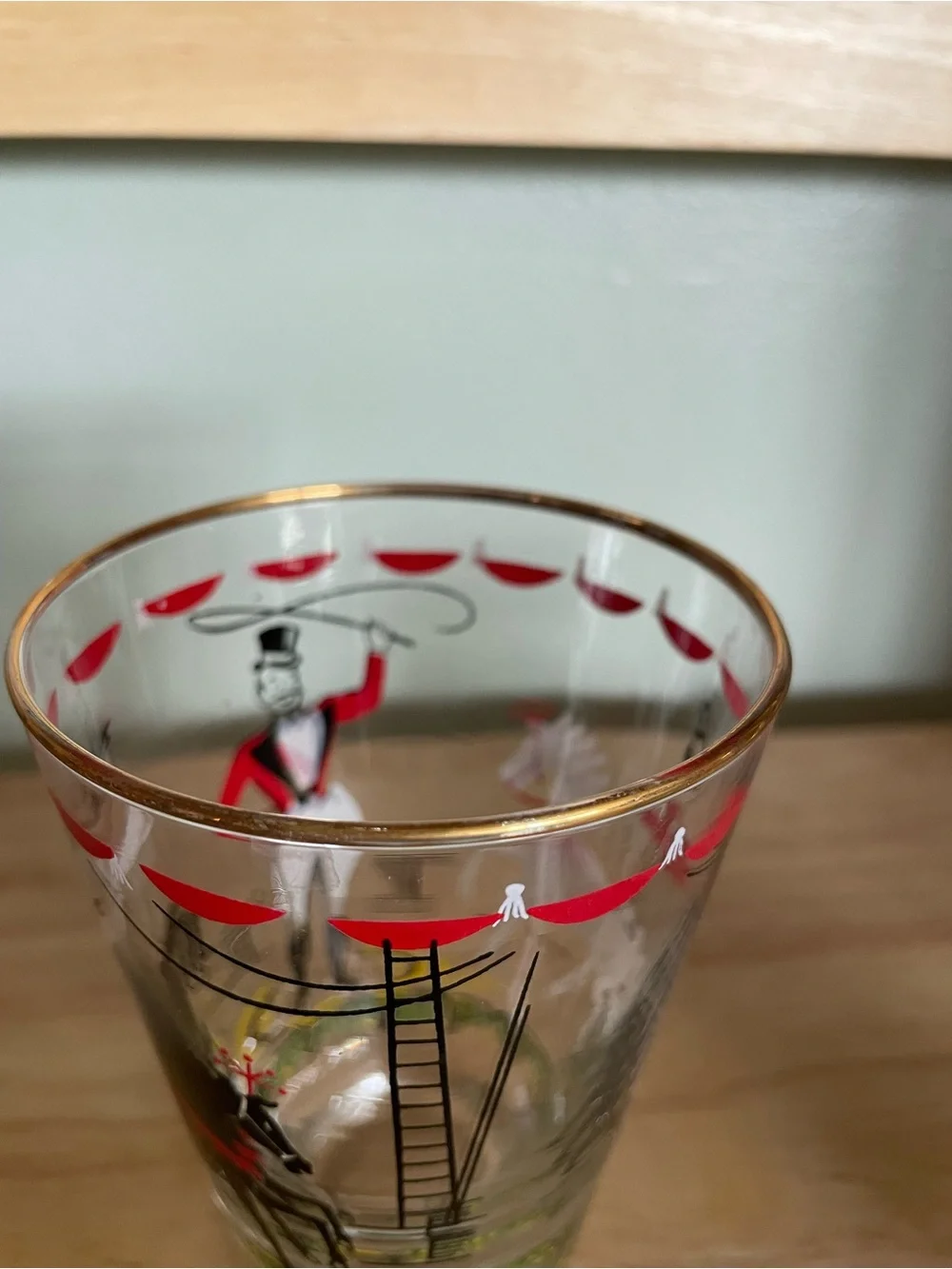 Vintage Libbey Glass Circus Beverage Barware glasses manufactured in the 1950s.